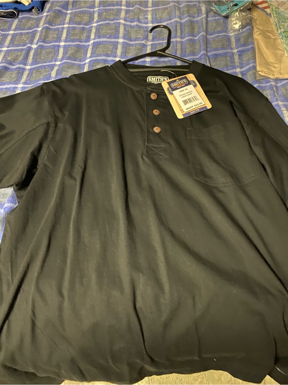 SMITH Black Short Sleeve Henley with Chest Pocket